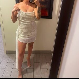 Lilian Draped Sequin Mini - Off White size small